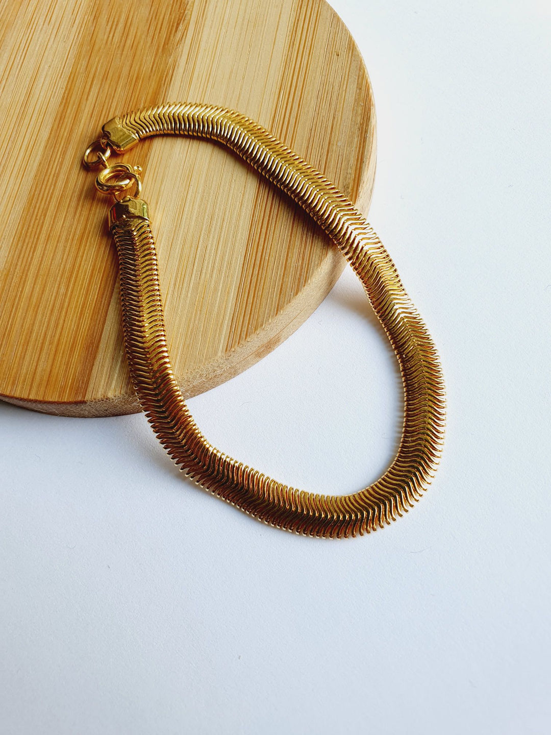 Vintage Gold Plated Herringbone Chain Bracelet