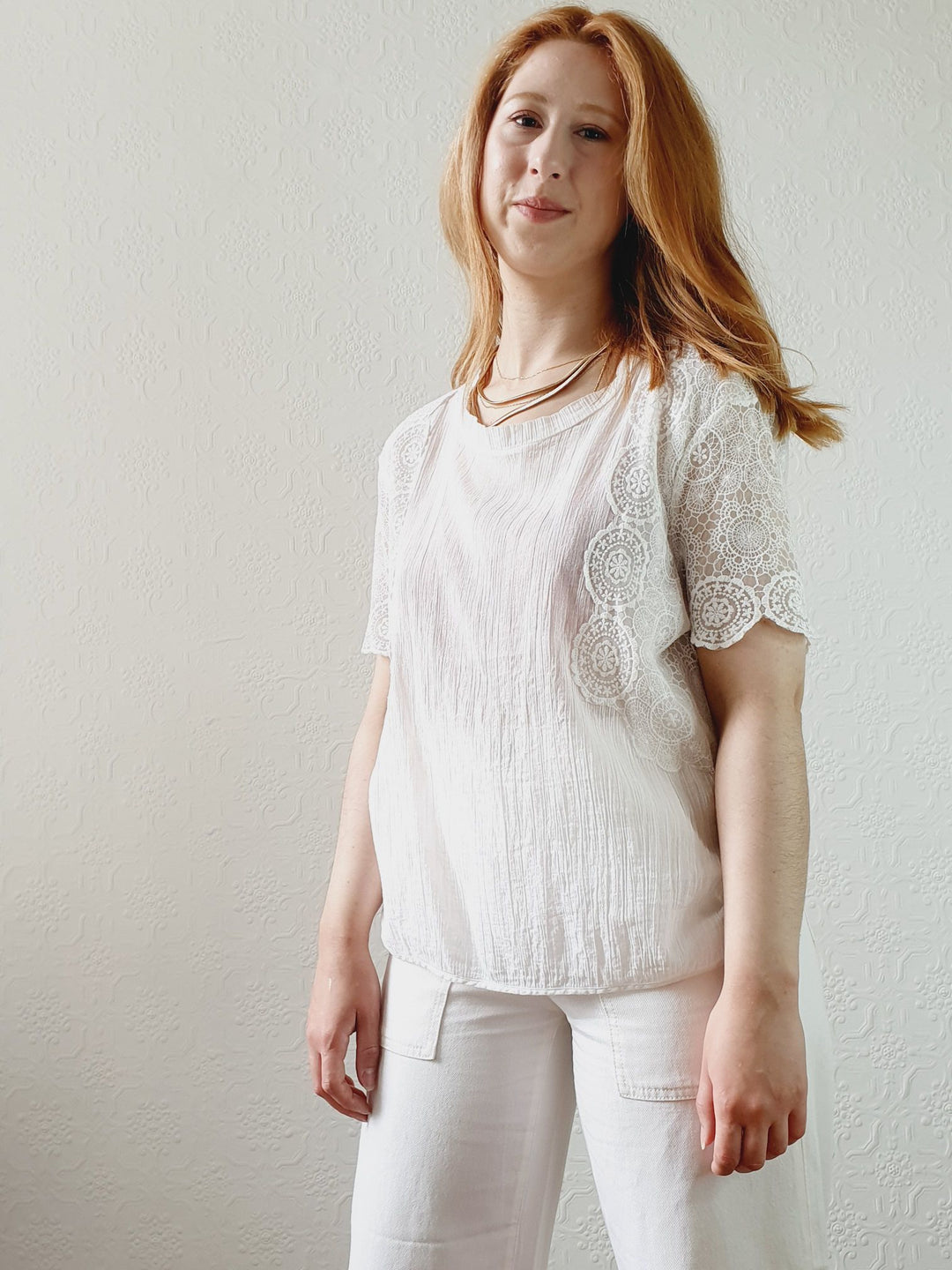 Sheer Cotton Lacy Blouse - M/L