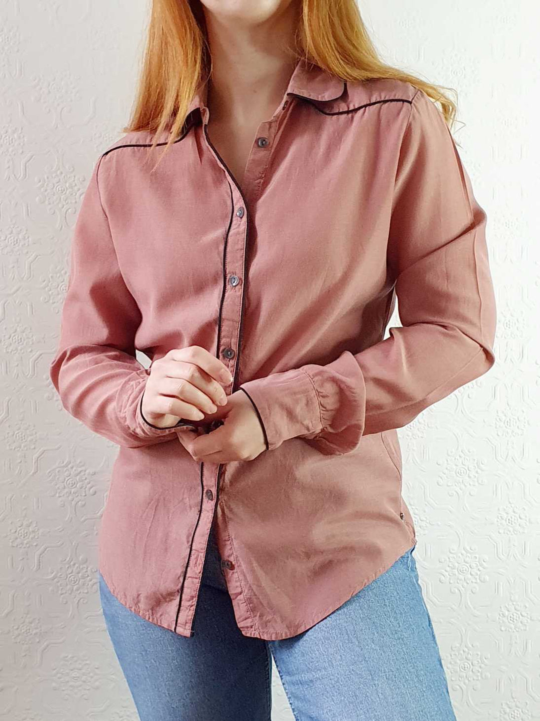 Dusty Pink Round Collar Cotton Blouse - XS/S