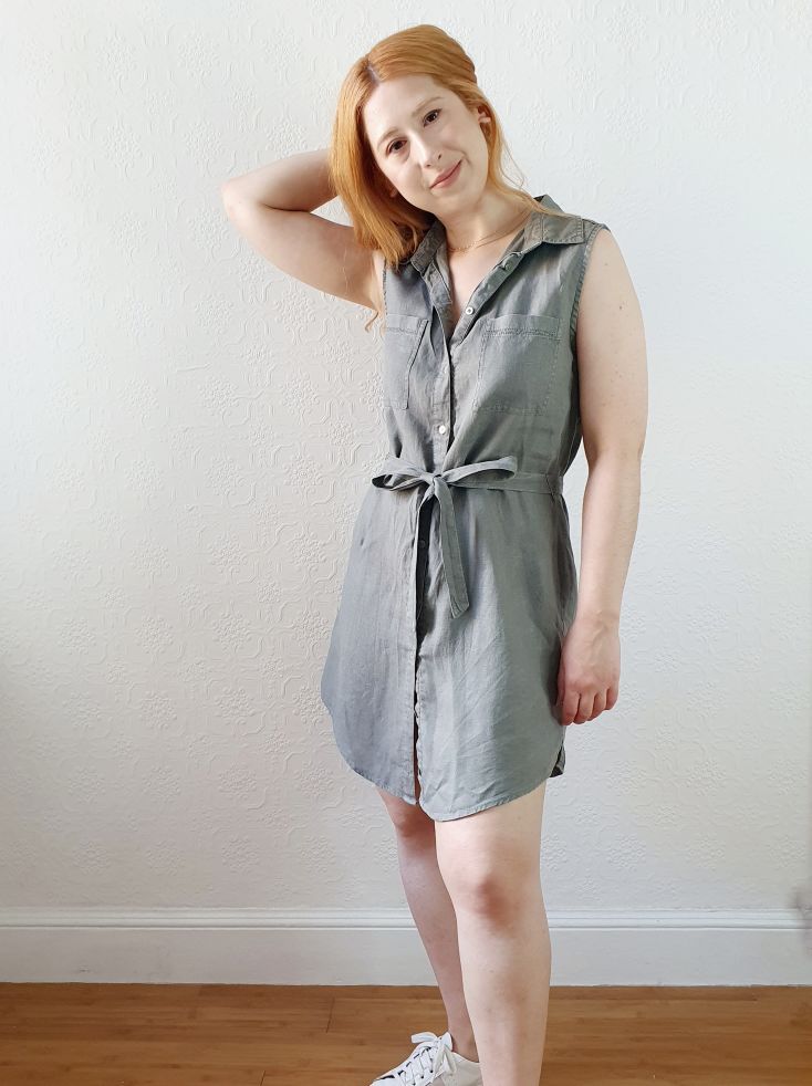 Khaki Pure Linen Shirt Dress - S