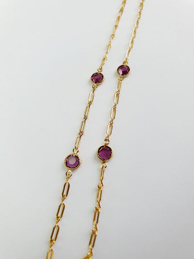 Vintage Gold Plated Chain Necklace with Purple Stones