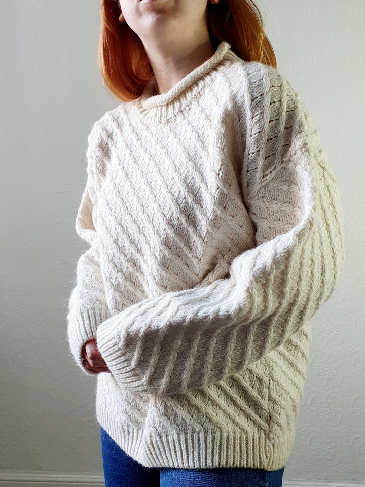 Vintage Cream Wool Jumper - L/XL