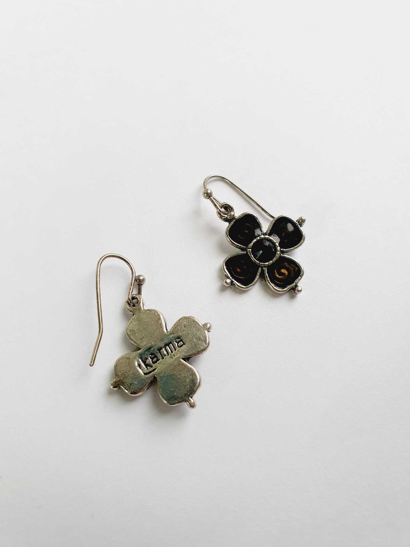 Vintage Silver Toned Drop Flower Earrings