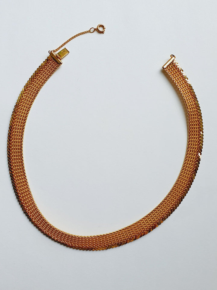 Vintage Gold Plated Flat Mesh Chain Necklace