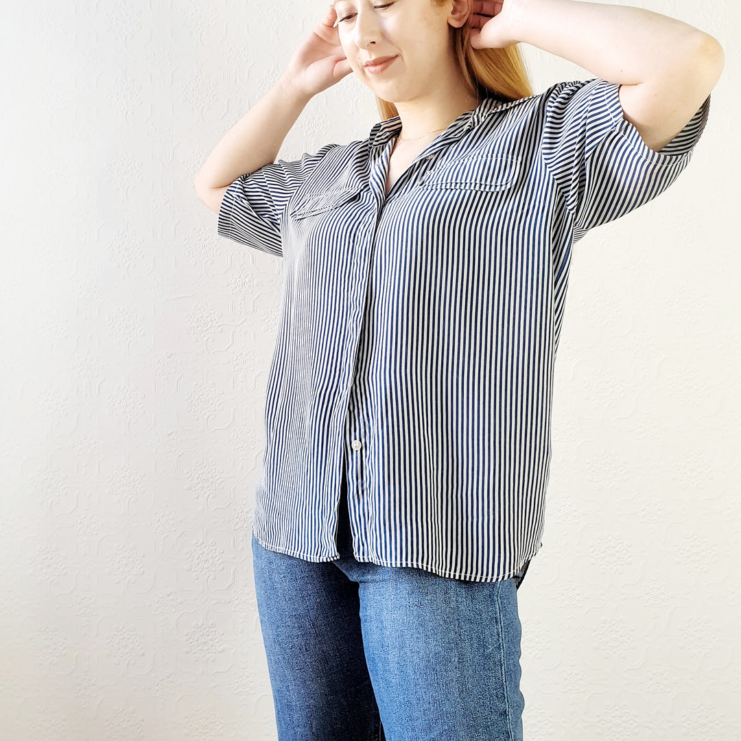 Pure Silk Striped Blouse - L