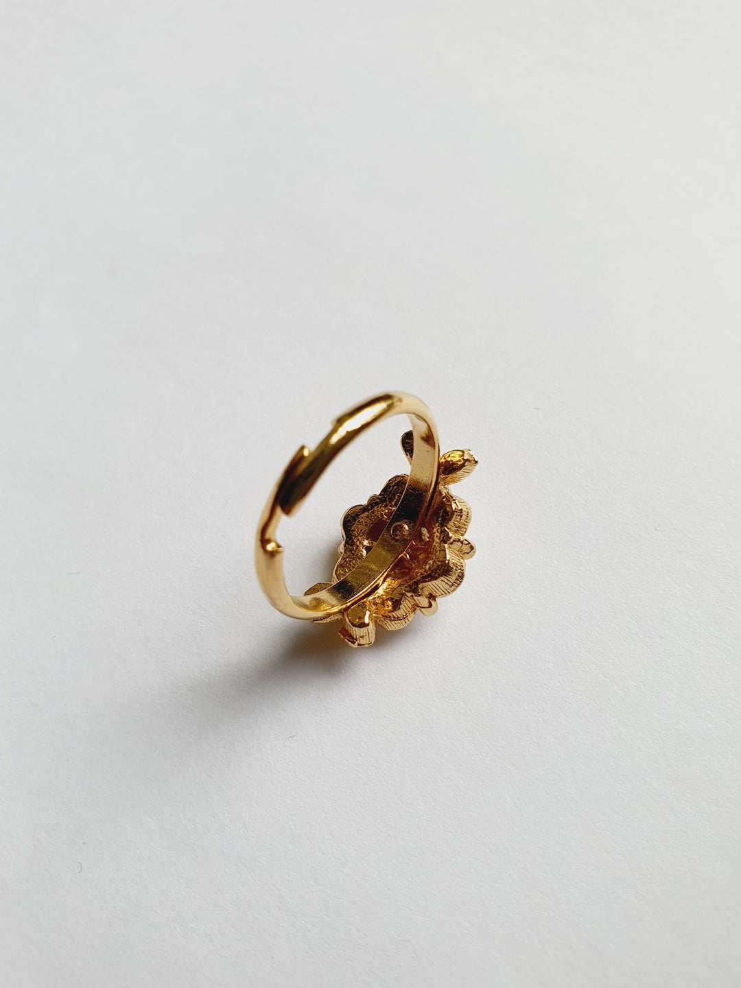 Vintage Gold Plated Clear & Black Crystal Flower Cocktail Ring