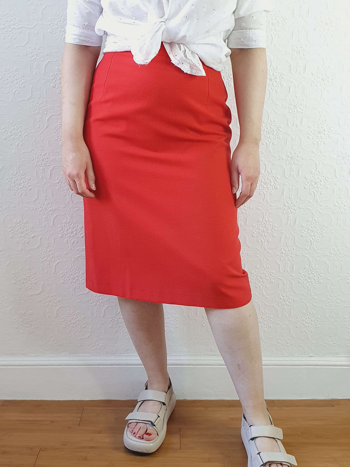 Vintage St Michael Red Pencil Skirt - S