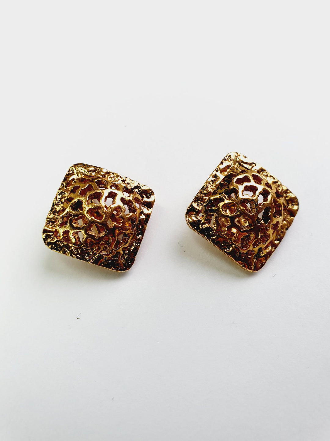 Vintage Gold Plated Square Clip On Earrings