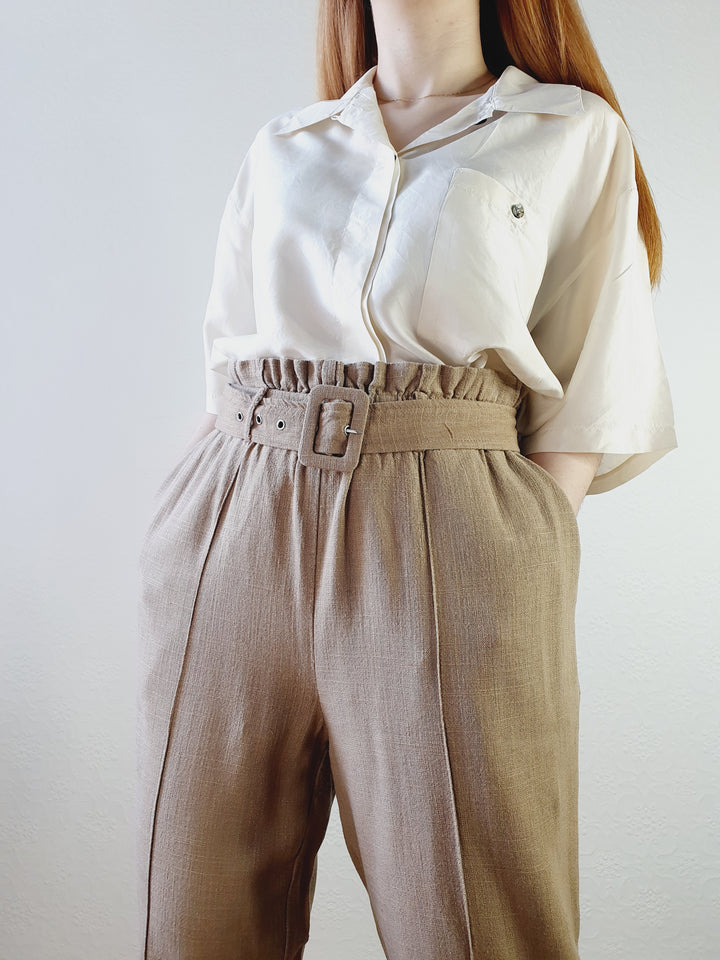 Light Brown Linen Blend Trousers - L/XL