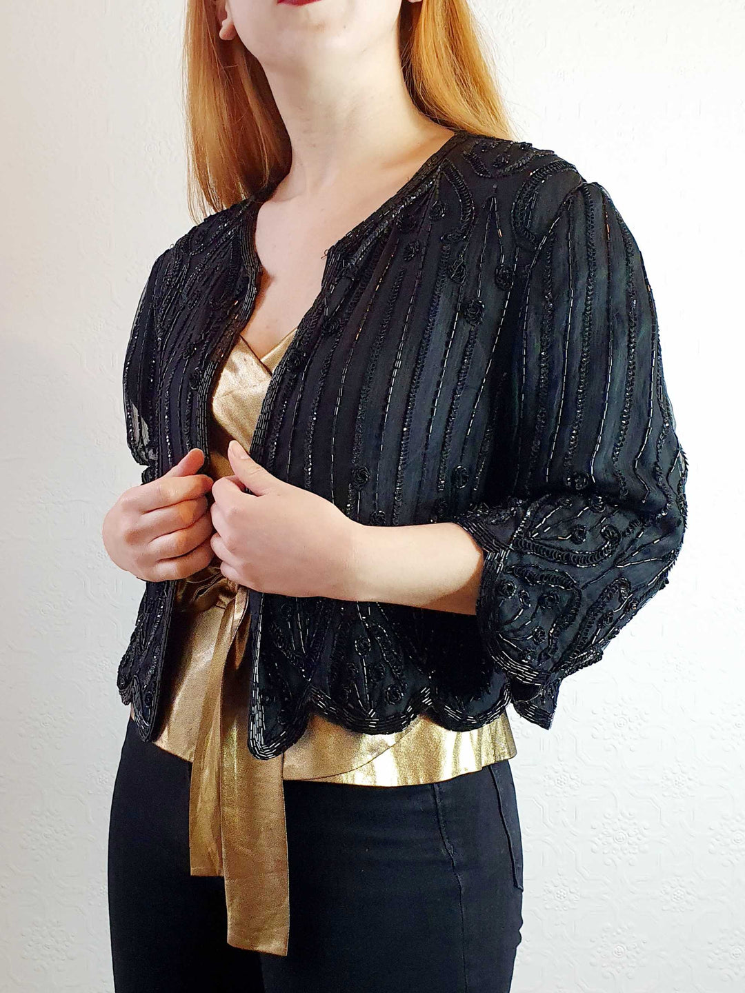 Vintage Beaded Silk Trophy Jacket - M