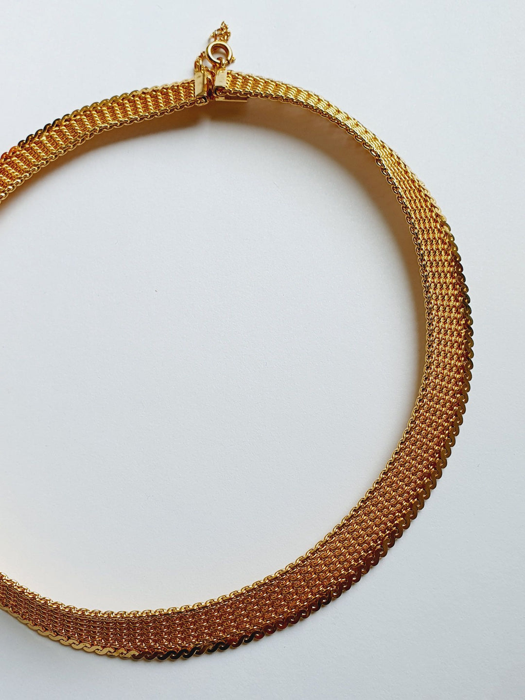 Vintage Gold Plated Flat Mesh Chain Necklace