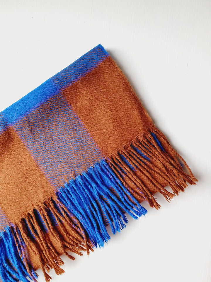 Vintage Blue & Copper Checked Scarf