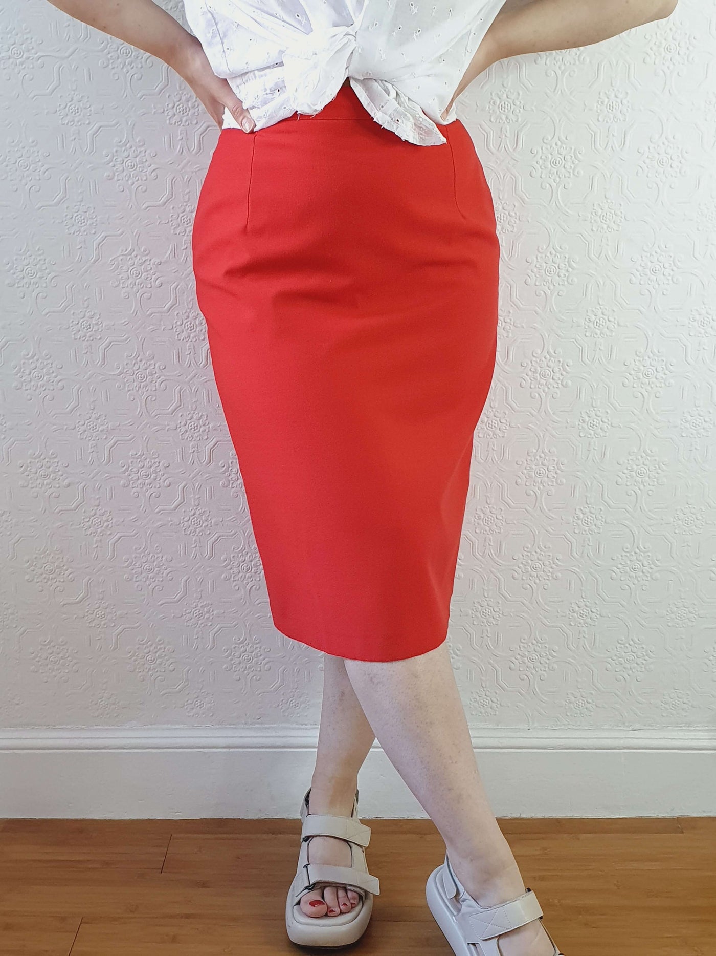 Vintage St Michael Red Pencil Skirt - S