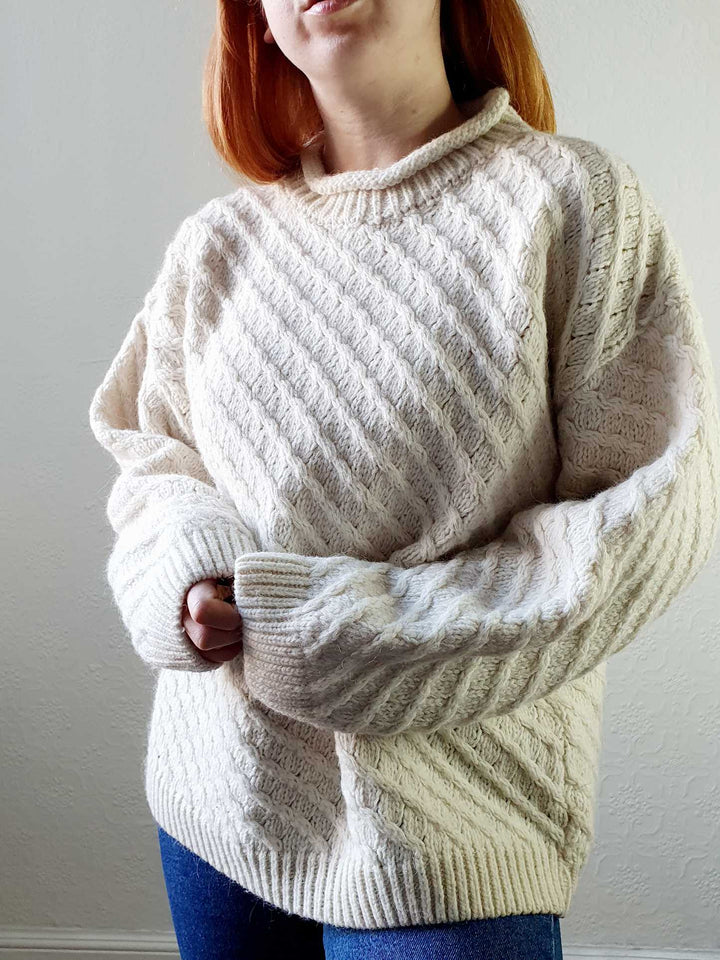 Vintage Cream Wool Jumper - L/XL