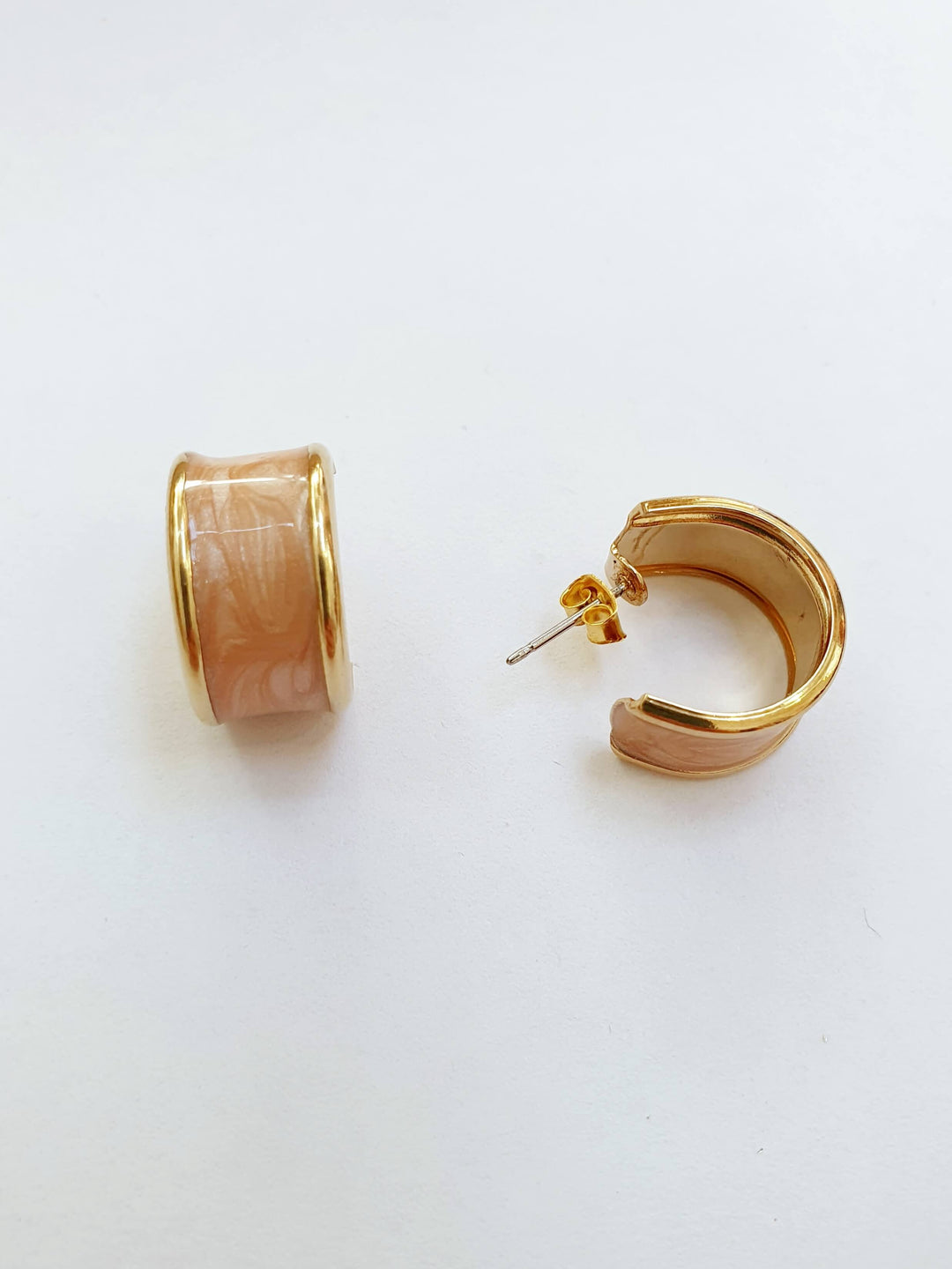 Vintage Gold Plated Pink Enamel Hoop Earrings