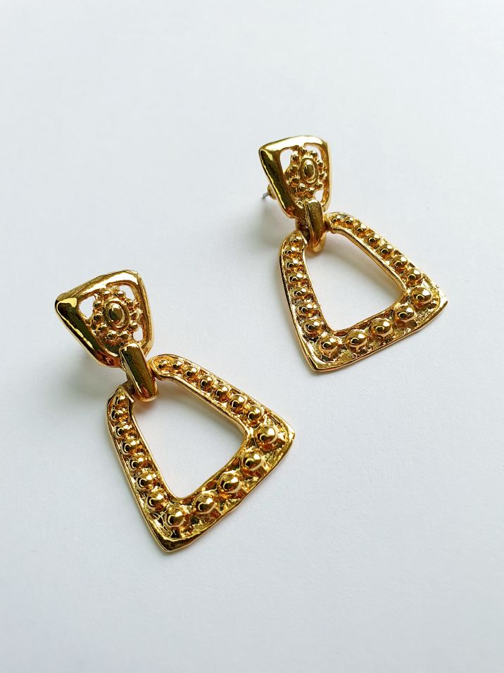 Vintage Gold Plated Statement Stud Earrings