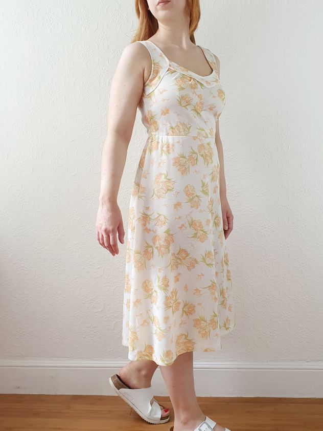 Vintage Cream Floral Sleeveless Dress - S/M