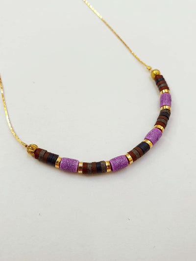 Vintage Gold Plated Fine Chain Necklace with Beads - Purple