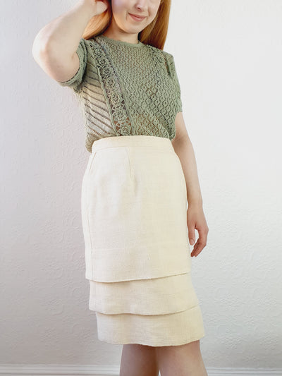 Raw Silk Tiered Skirt - M