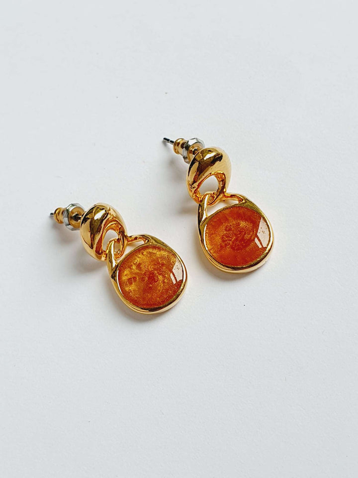 Vintage Gold Plated Copper Enamel Drop Earrings