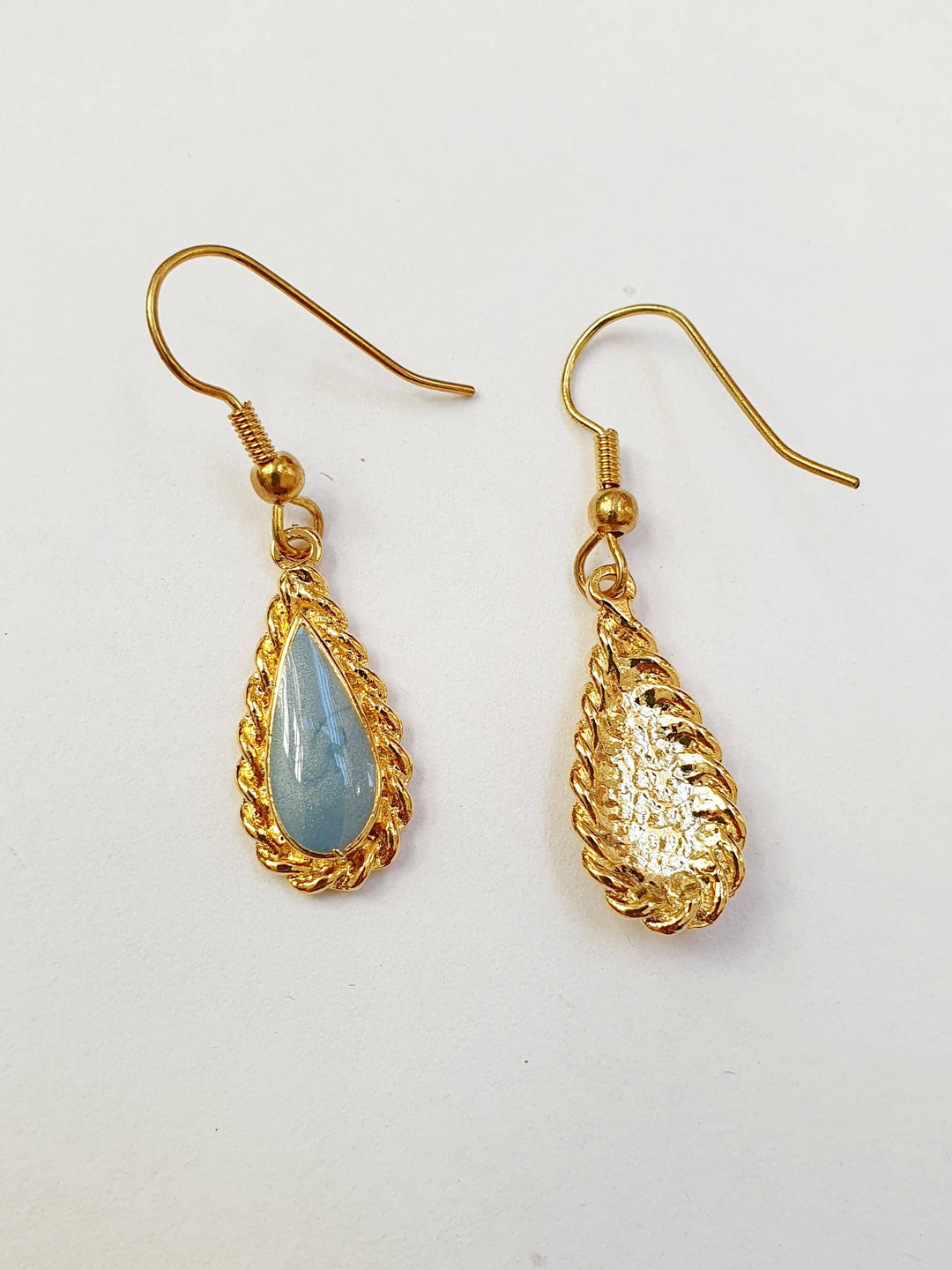 Vintage Gold Plated Blue Enamel Drop Earrings