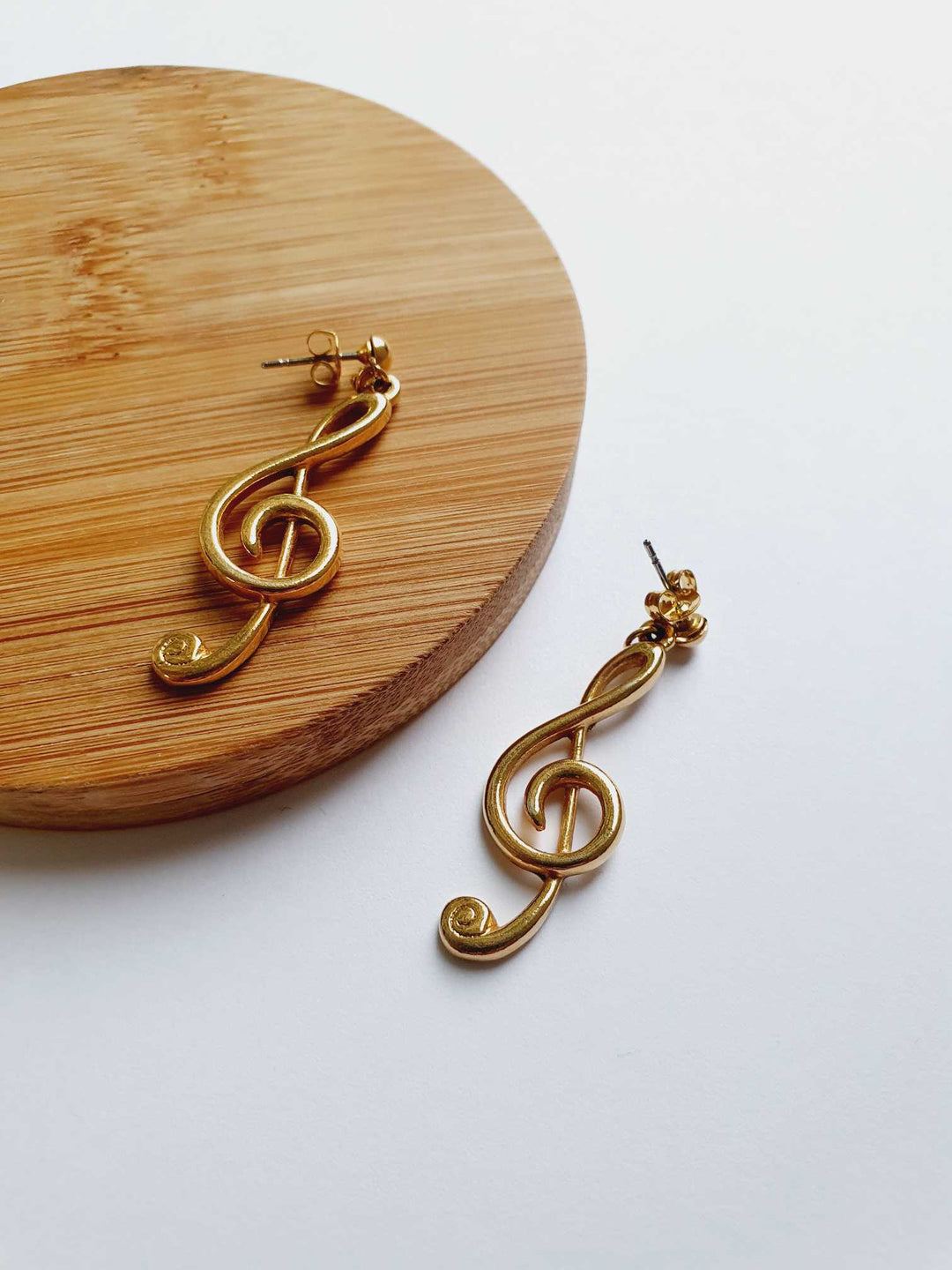 Vintage Gold Plated Clef Note Stud Earrings