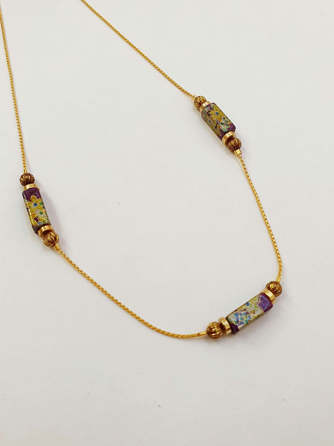 Vintage Gold Plated Fine Chain Necklace with Beads - Multi