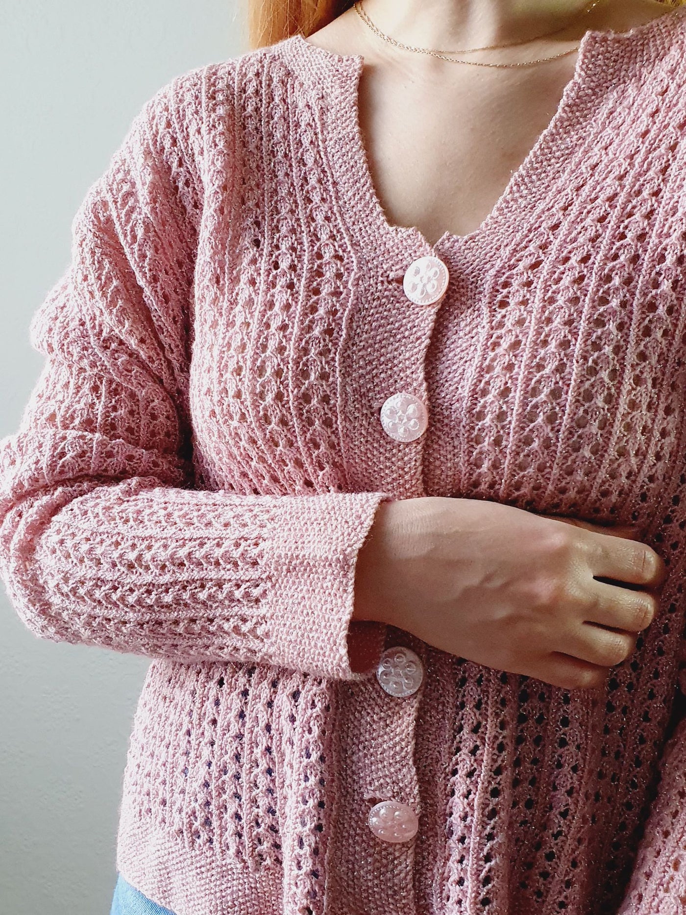 Pink Lurex Wool Cardigan - XL
