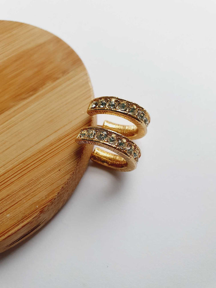 Vintage Gold Plated Crystal Hoop Earrings