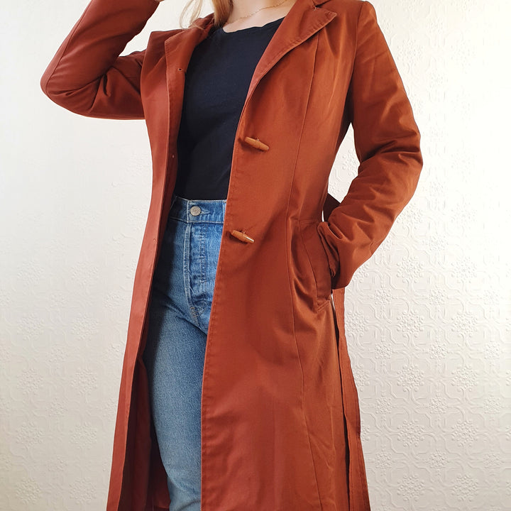 Rust Hooded Trench Coat - XS