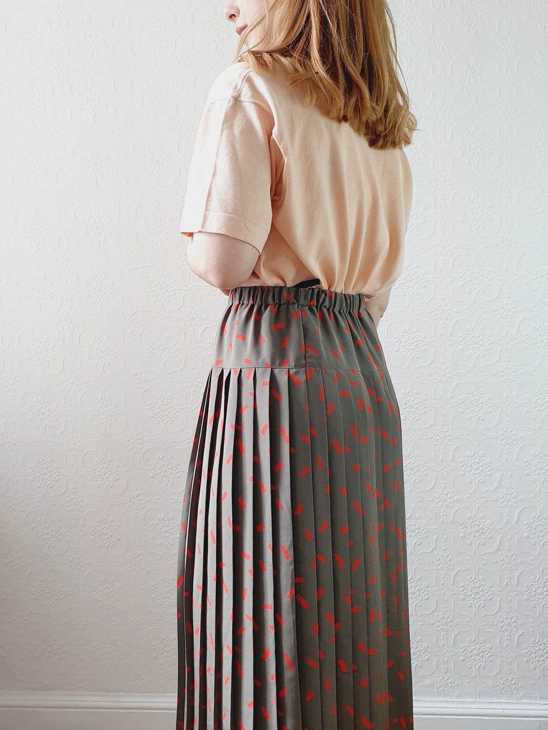 Vintage Khaki Pleated Skirt - S/M