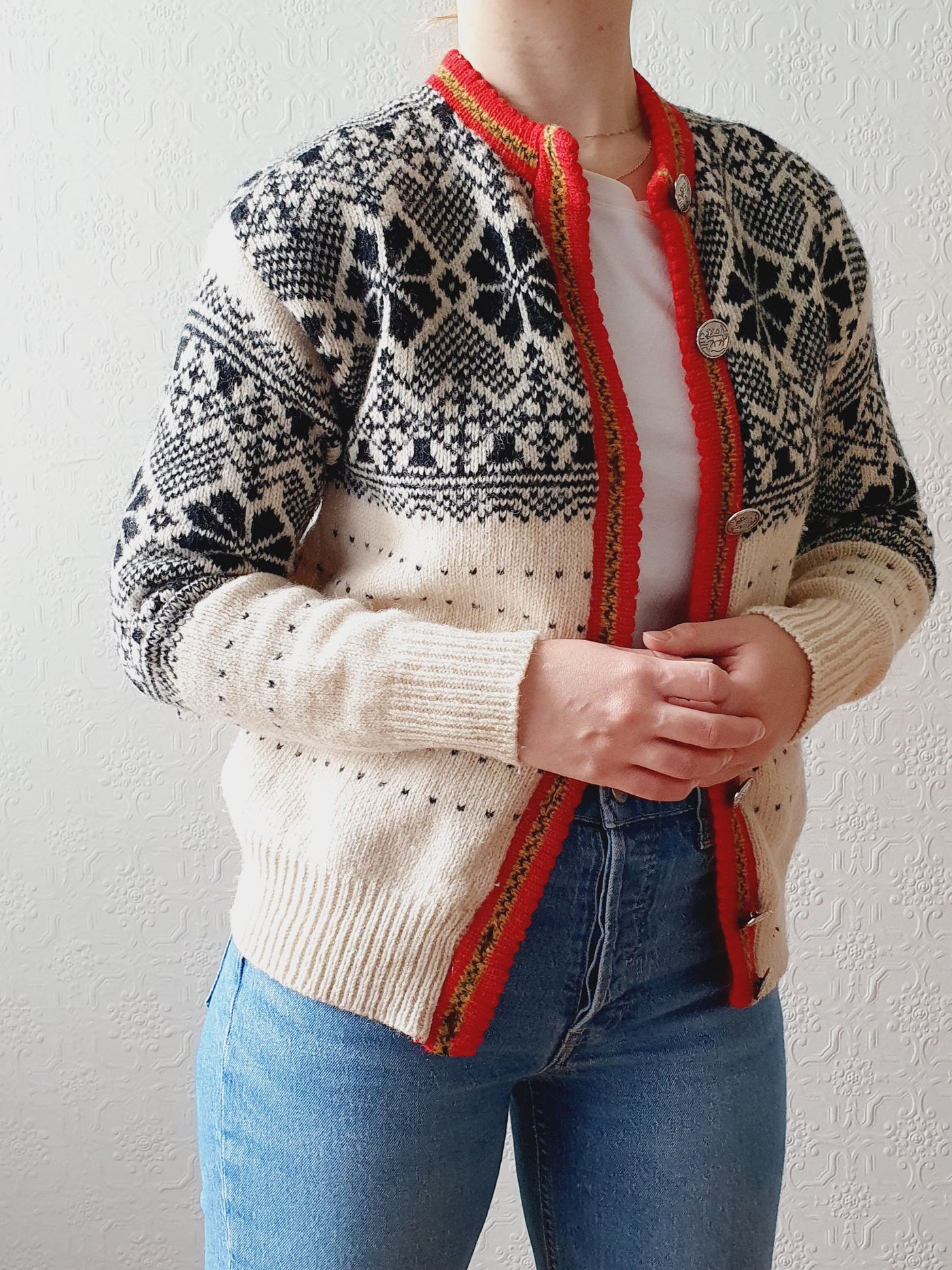 Vintage Icelandic Style Wool Cardigan - XS/S