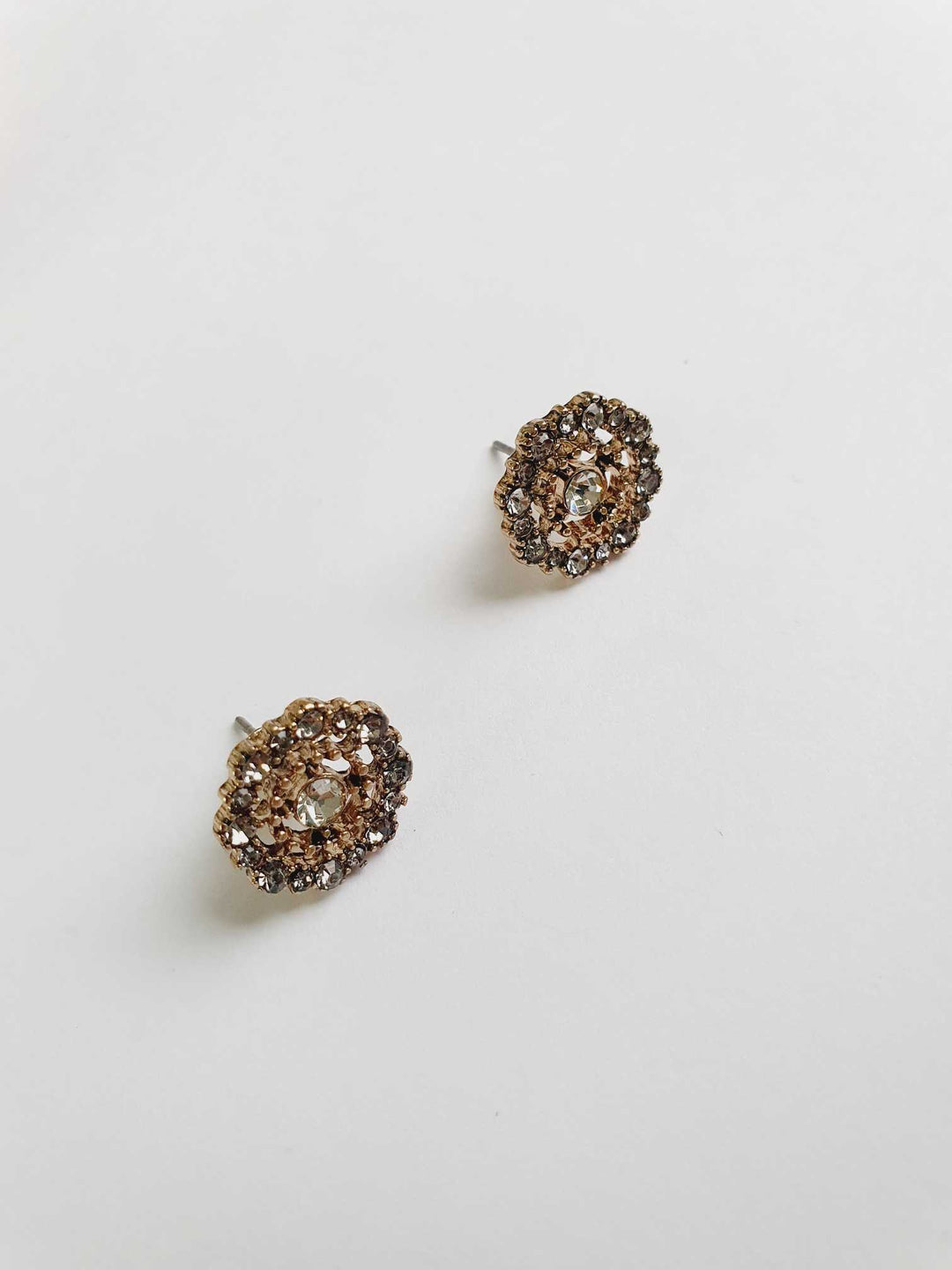 Vintage Gold Toned Crystal Stud Earrings