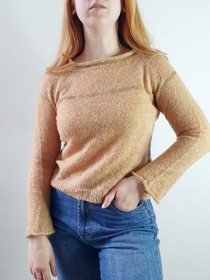 Vintage Tan Fine Knit Jumper - XS/S