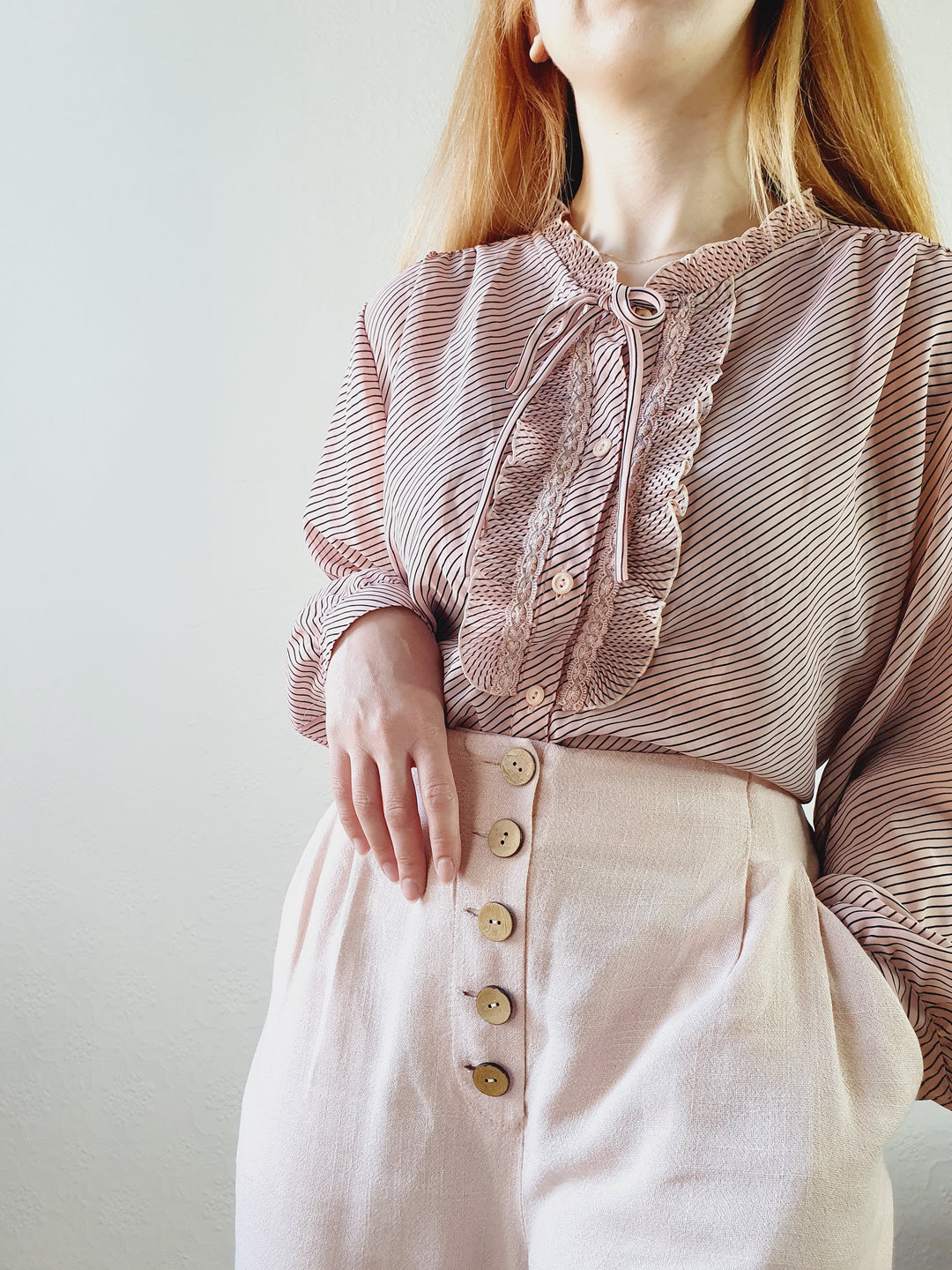 Pink & Black Striped Prairie Blouse - XL