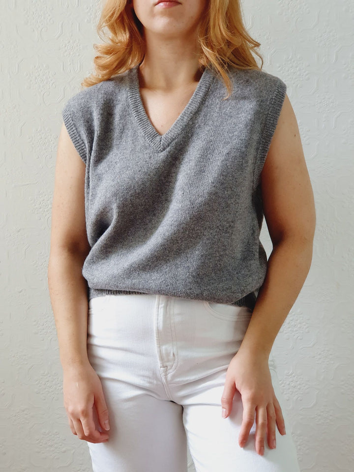 Vintage Grey Wool V-Neck Vest - M