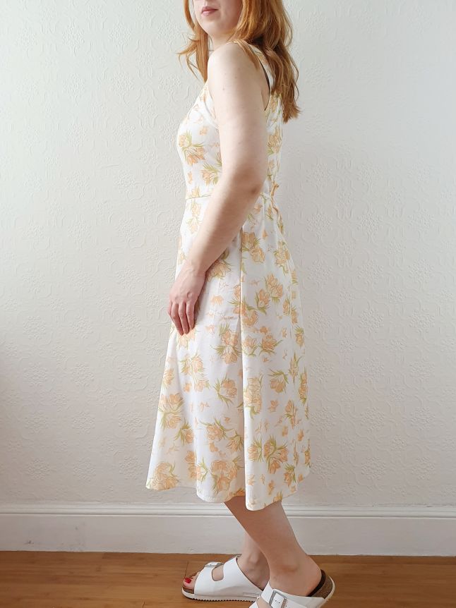 Vintage Cream Floral Sleeveless Dress - S/M