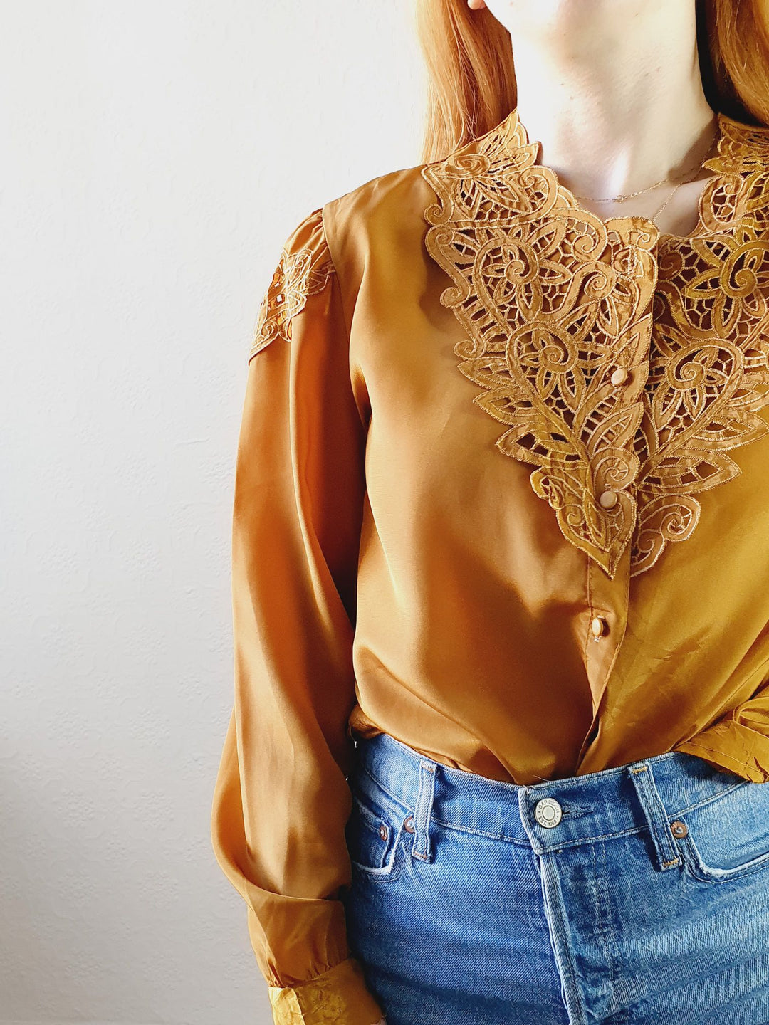 Vintage Mustard Collared Blouse - XL