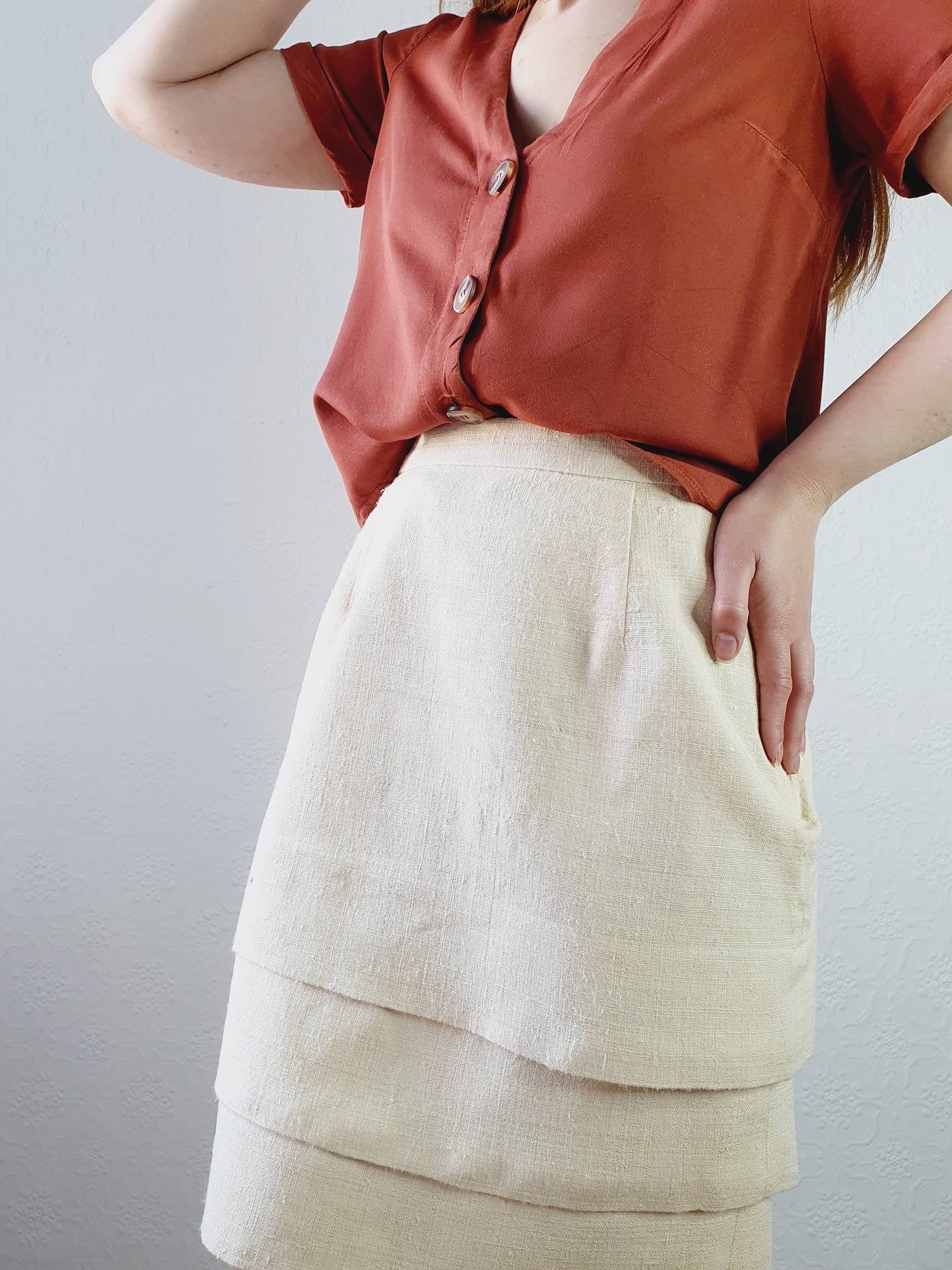 Raw Silk Tiered Skirt - M