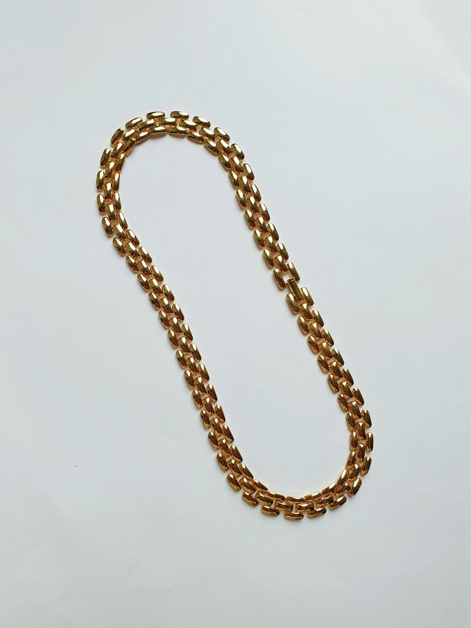 Vintage 80s Gold Plated Panther Chain Necklace