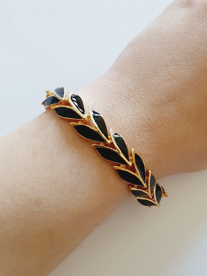 Vintage 80s Gold Plated Black Enamel Bracelet