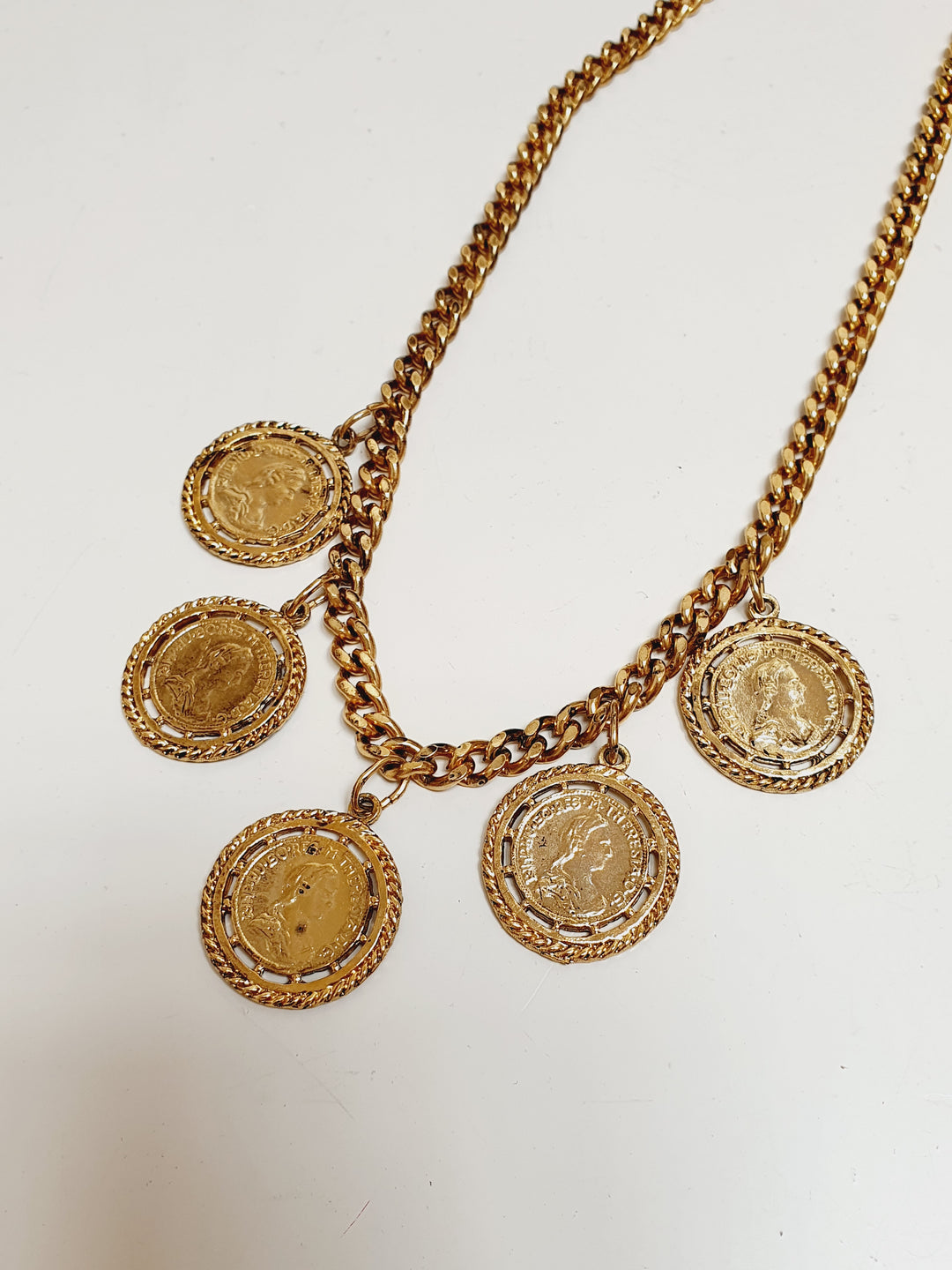 Vintage Gold Plated Chunky Chain Coin Necklace