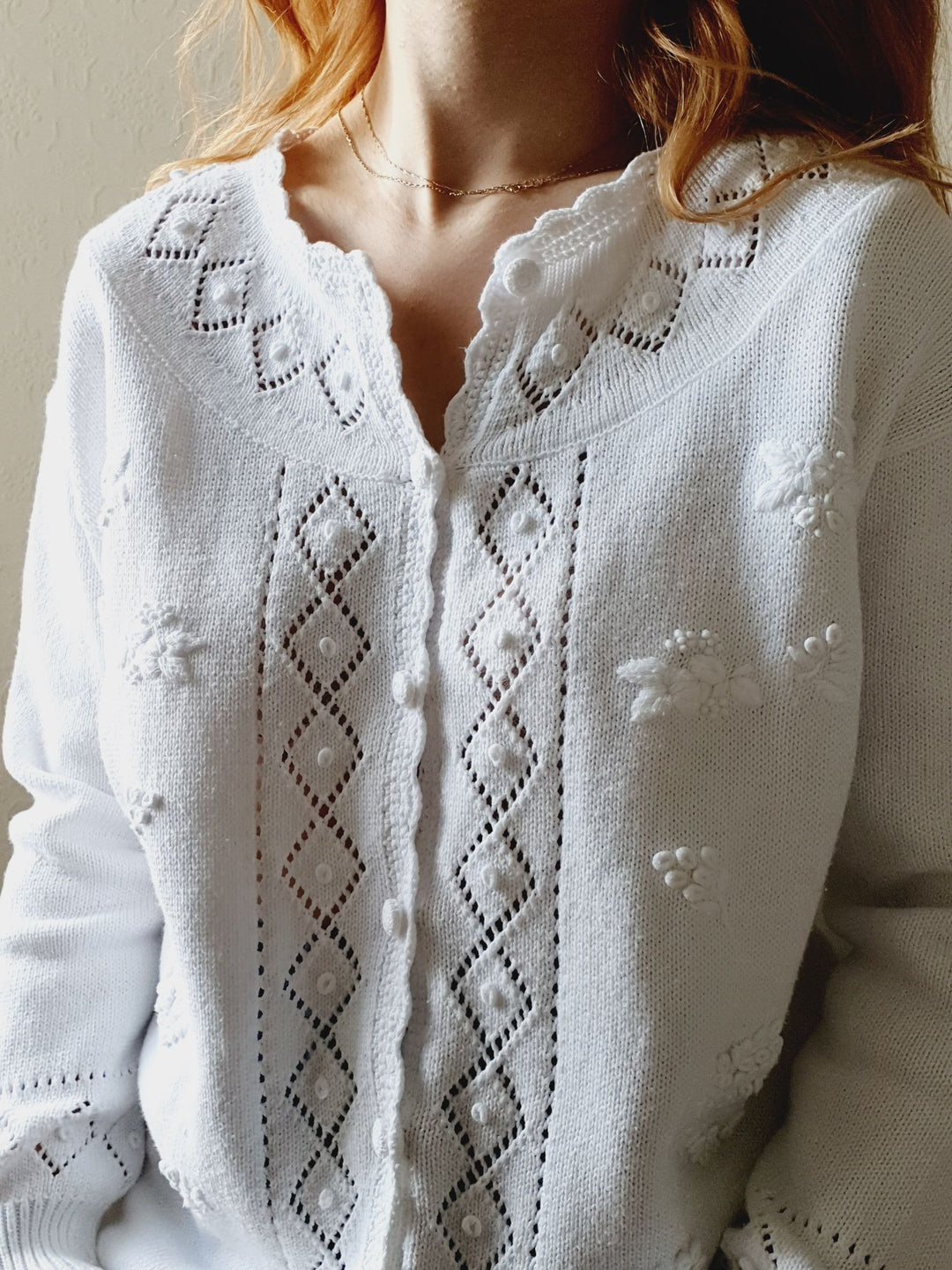 Vintage Cottagecore Style Cotton Cardigan - L