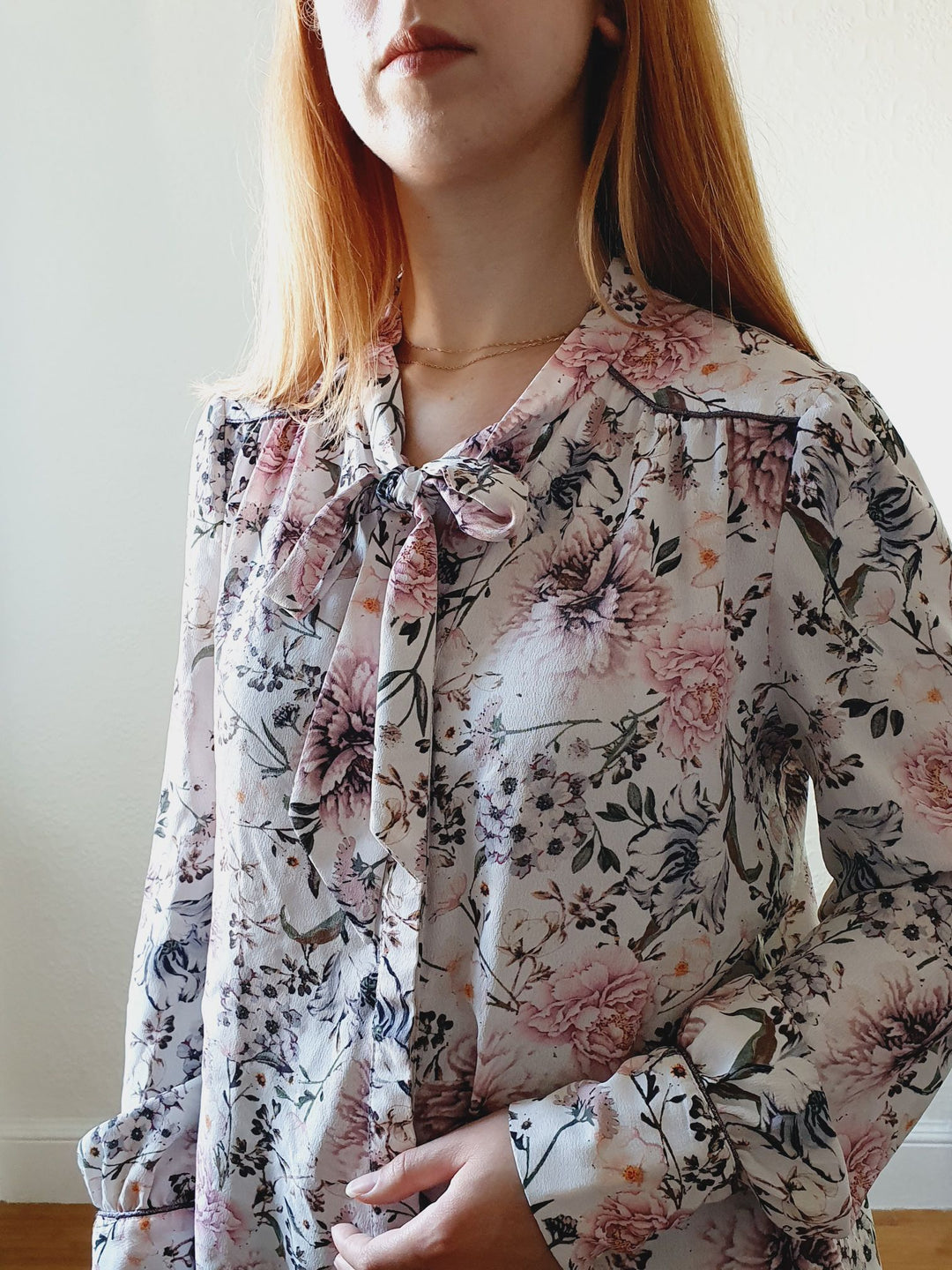 Romantic Floral Pussy Bow Blouse - M/L