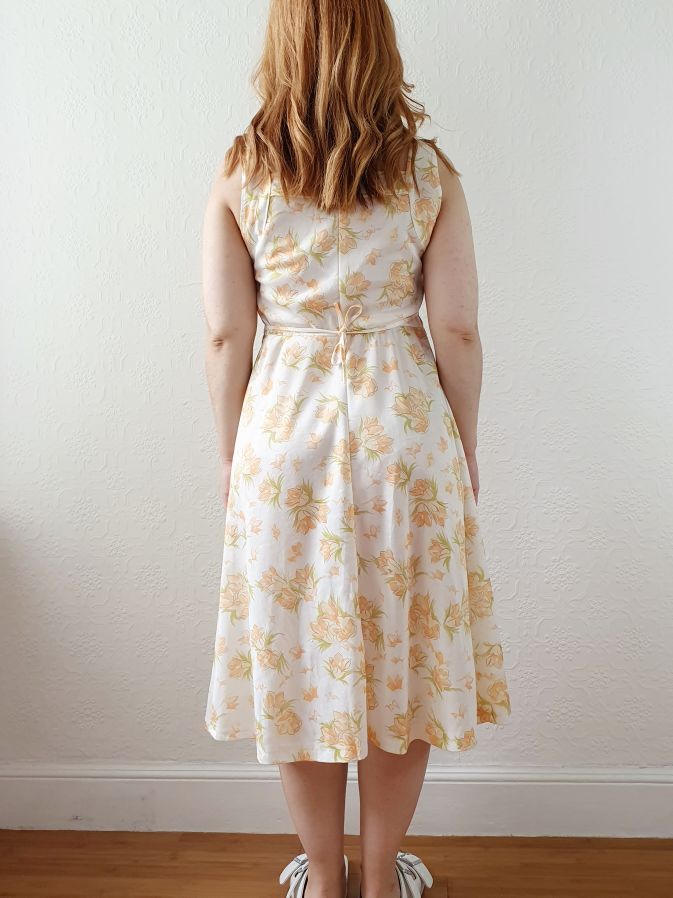 Vintage Cream Floral Sleeveless Dress - S/M