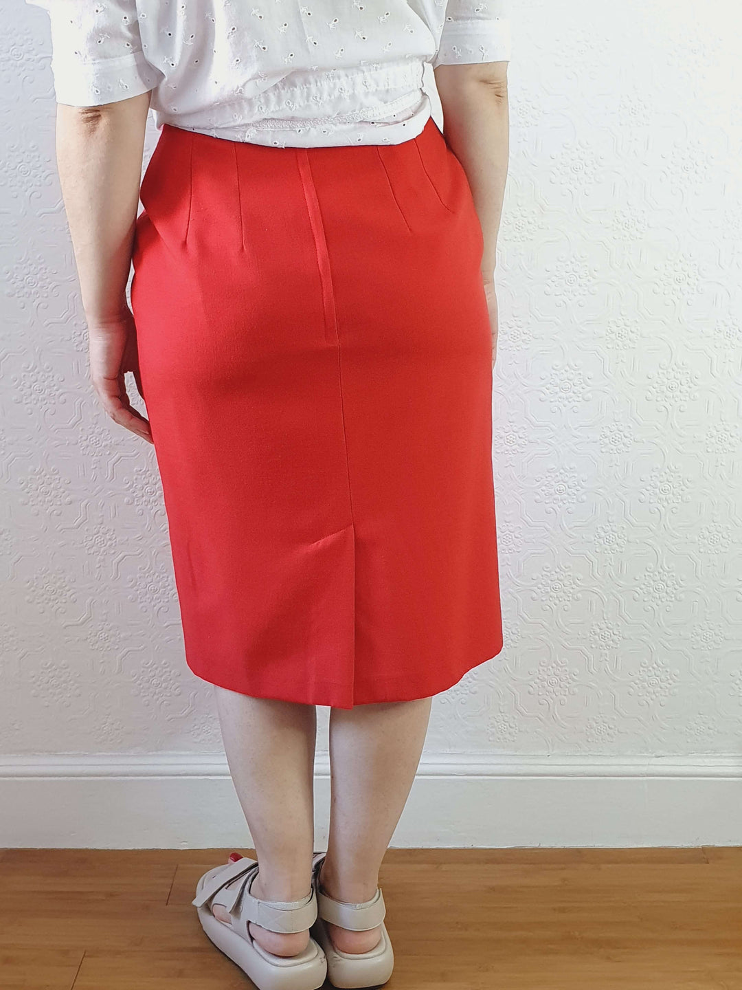 Vintage St Michael Red Pencil Skirt - S