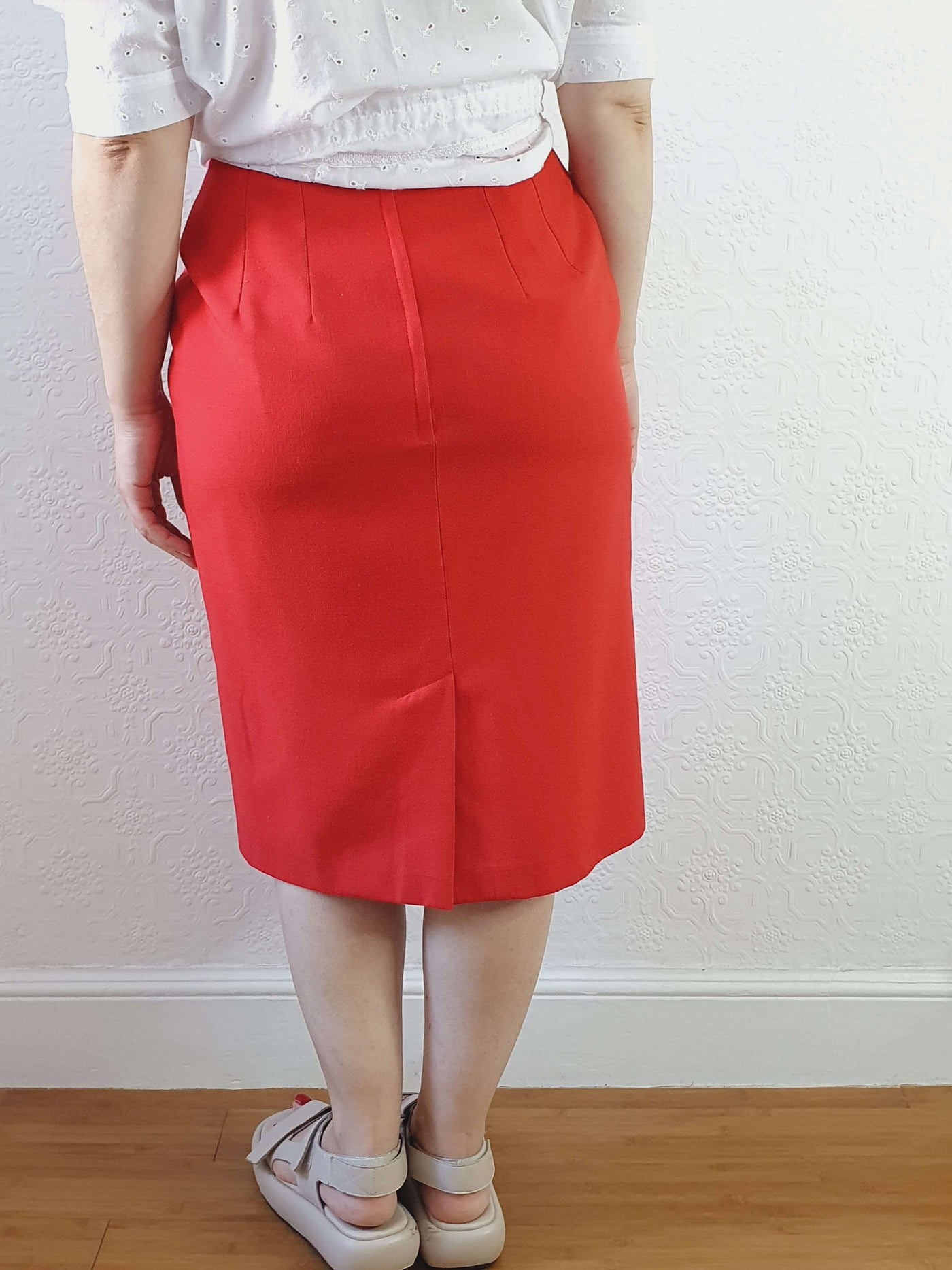 Vintage St Michael Red Pencil Skirt - S