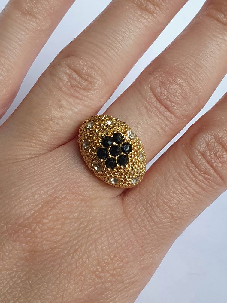 Vintage Gold Plated Crystal Chunky Ring