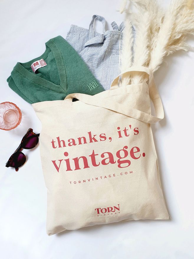 ‘thanks, it’s vintage’ 100% Cotton Tote Bag