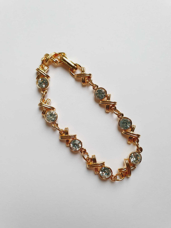 Vintage Gold Plated Bracelet with Clear Crystals